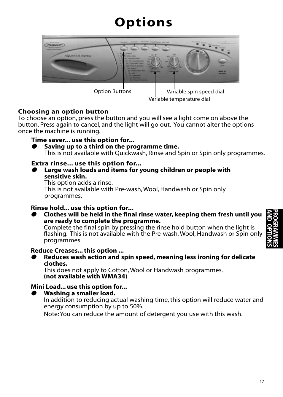 Options | Hotpoint Aquarius Range WMS39 User Manual | Page 17 / 24