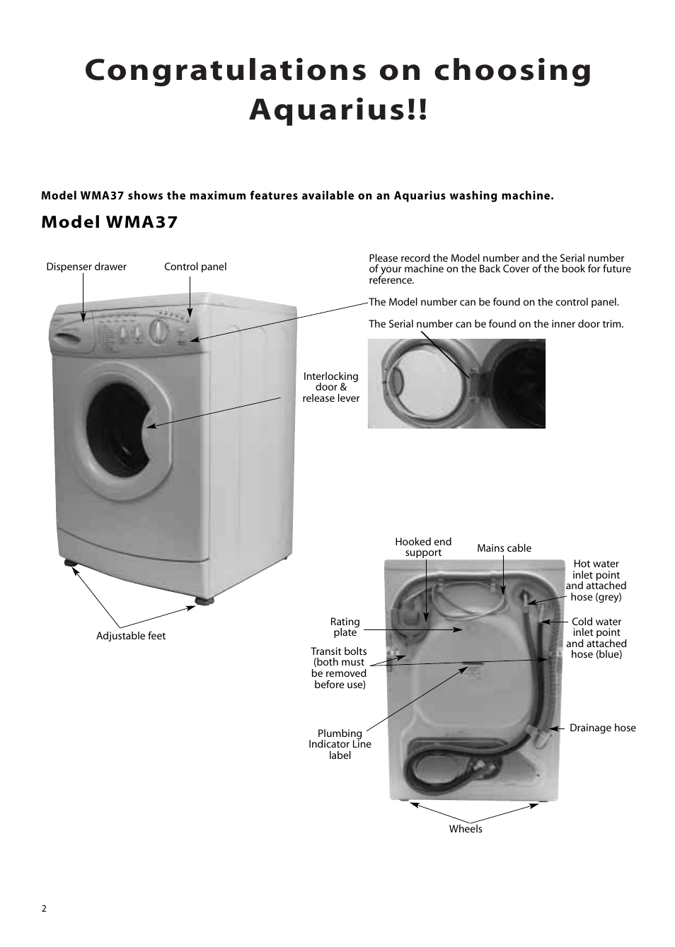 Model wma37 | Hotpoint Aquarius Range WMS39 User Manual | Page 2 / 24