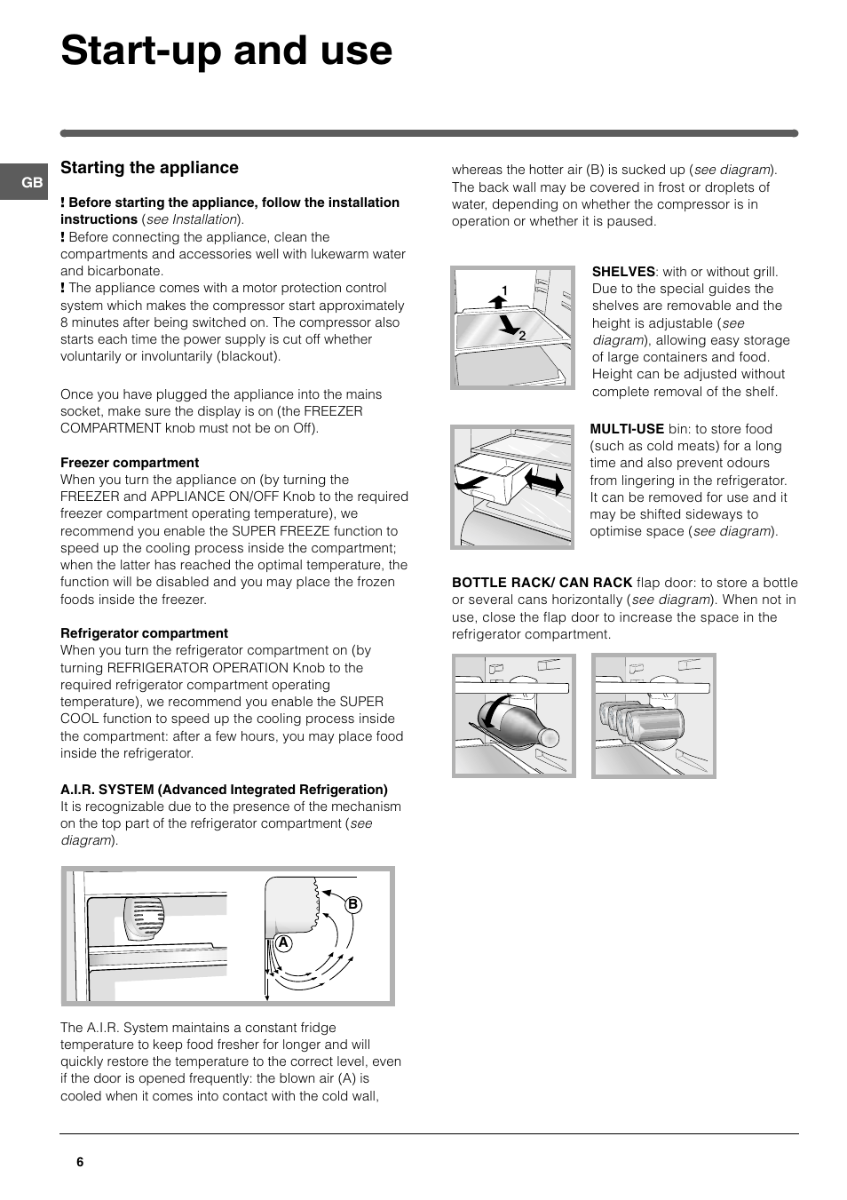 Start-up and use | Hotpoint HMB313I User Manual | Page 6 / 16