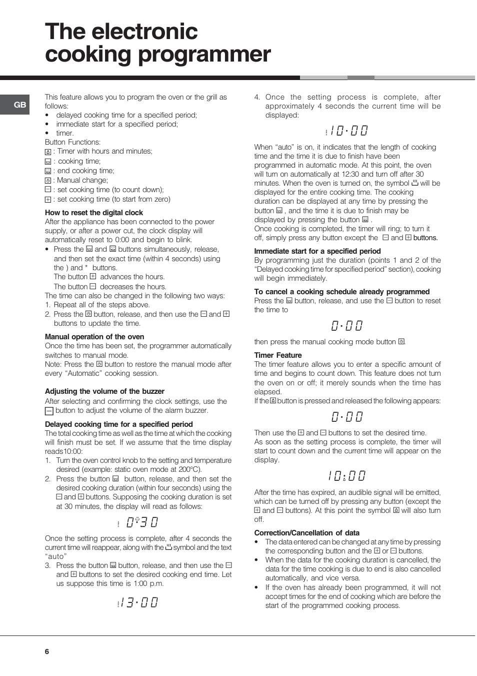 The electronic cooking programmer | Hotpoint SY37W User Manual | Page 6 / 12