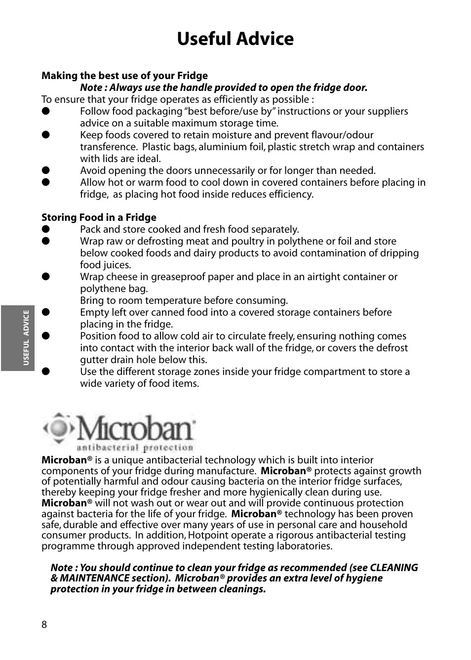 Useful advice | Hotpoint RLA33 User Manual | Page 8 / 16