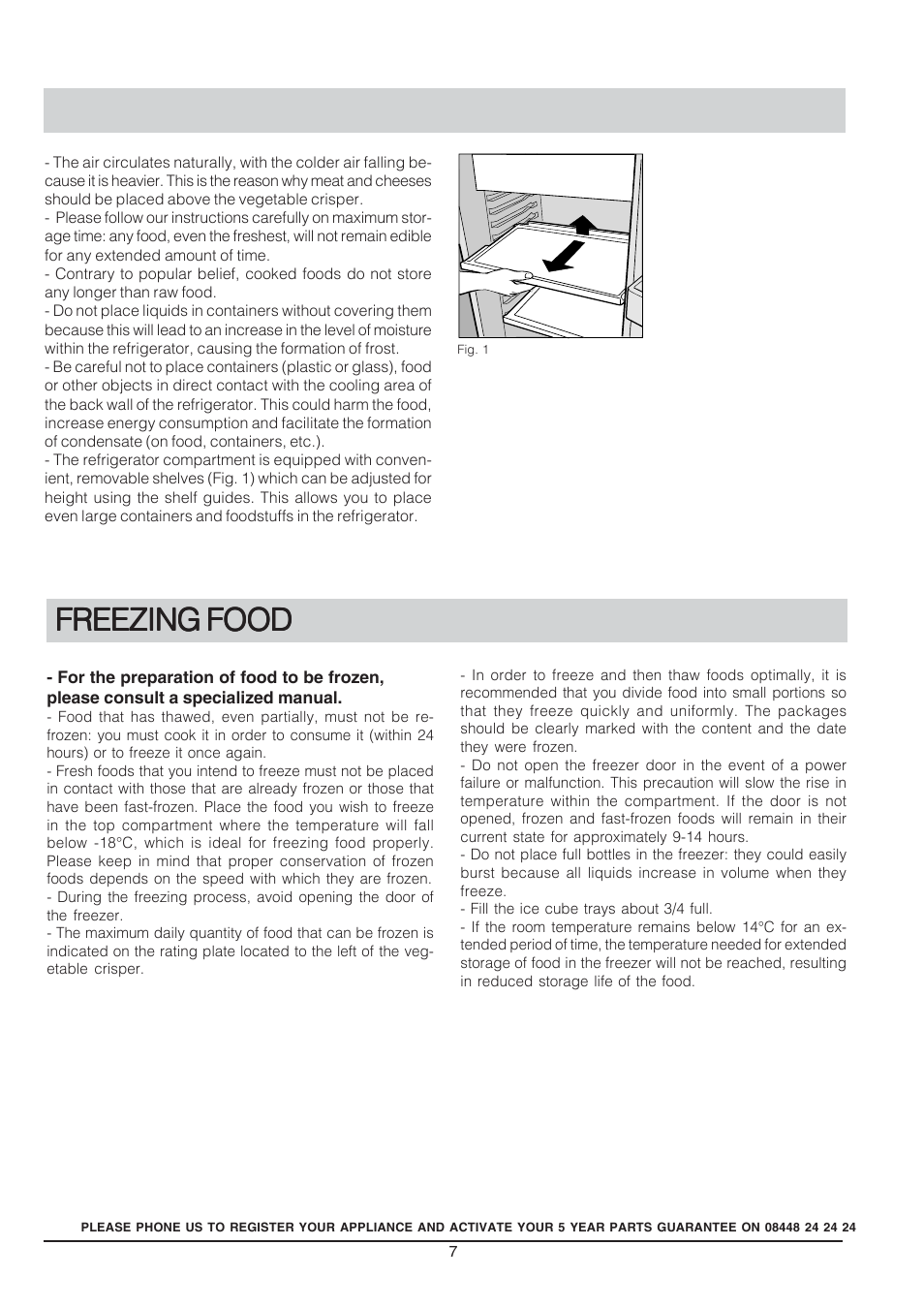 Freezing food | Hotpoint REFRIGERATOR RSA User Manual | Page 7 / 16