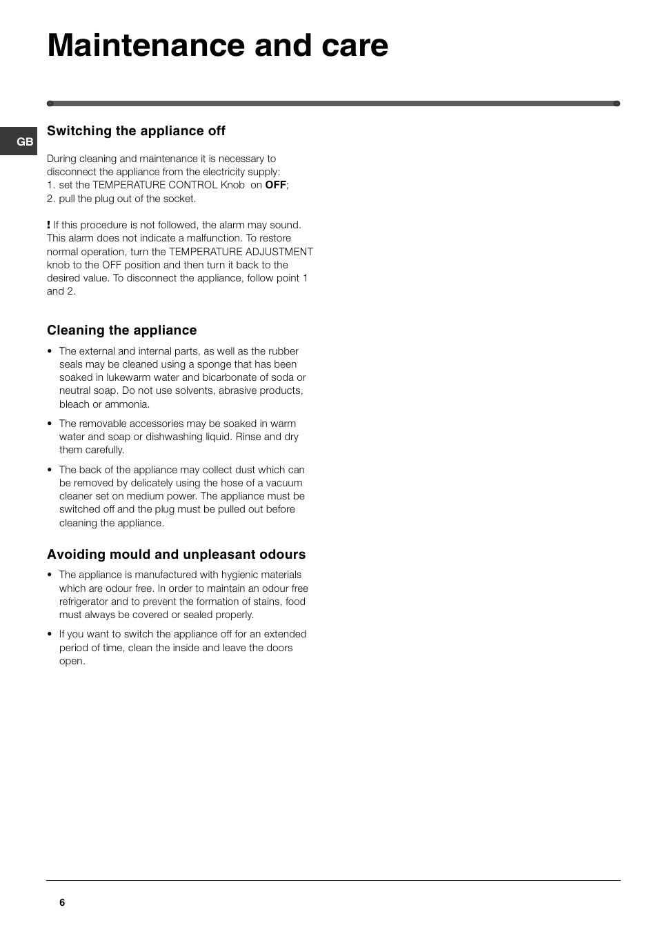Maintenance and care | Hotpoint FZ150P User Manual | Page 6 / 12