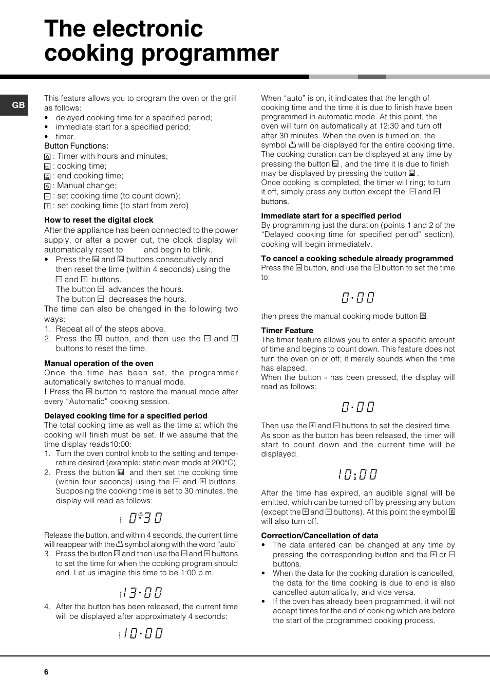 The electronic cooking programmer | Hotpoint SY10 User Manual | Page 6 / 12