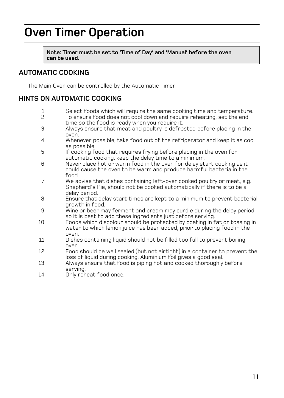 Oven timer operation | Hotpoint double oven cookers User Manual | Page 11 / 36