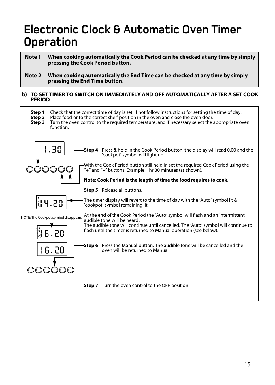 Electronic clock & automatic oven timer operation | Hotpoint double oven cookers User Manual | Page 15 / 36