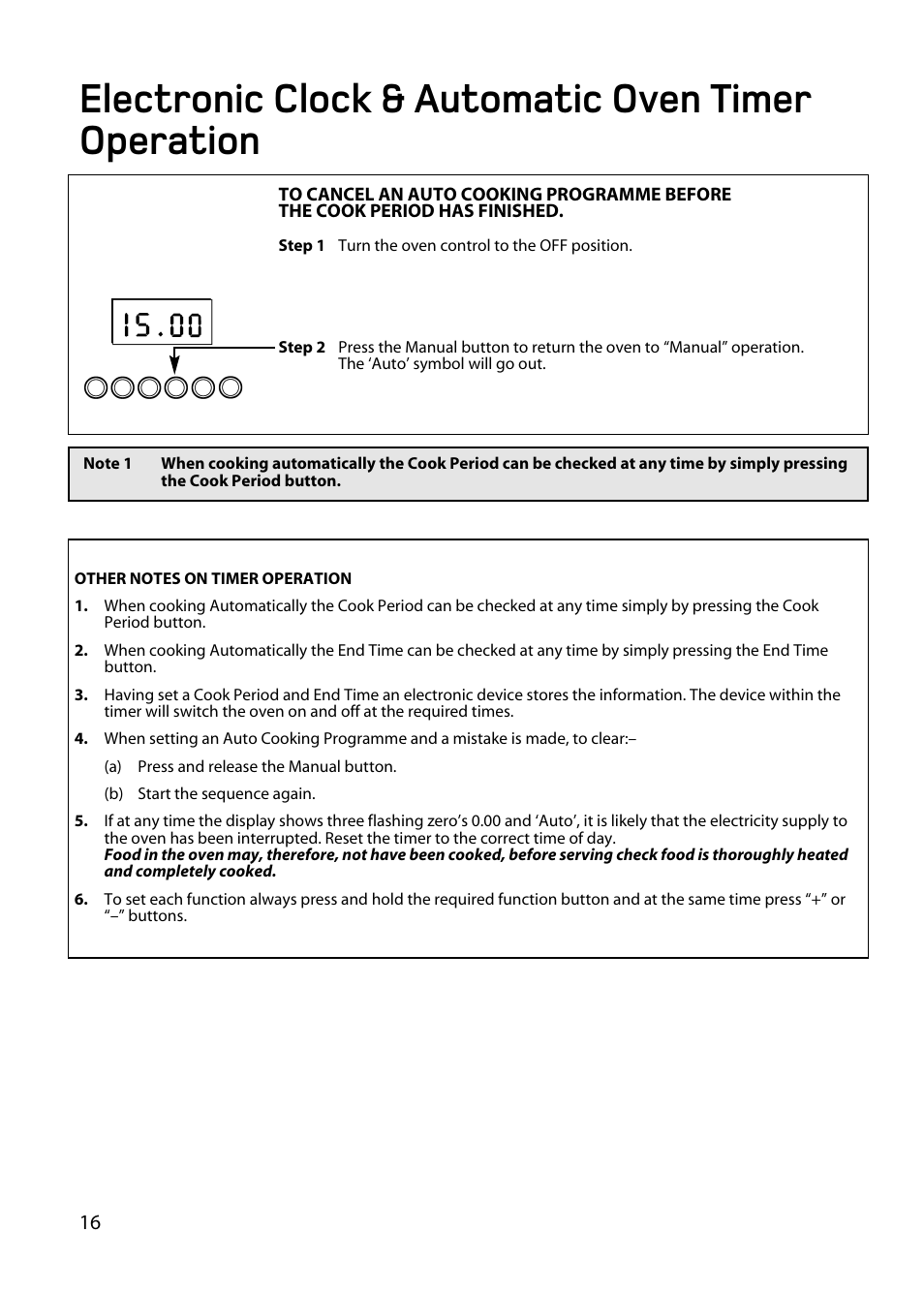 Electronic clock & automatic oven timer operation | Hotpoint double oven cookers User Manual | Page 16 / 36