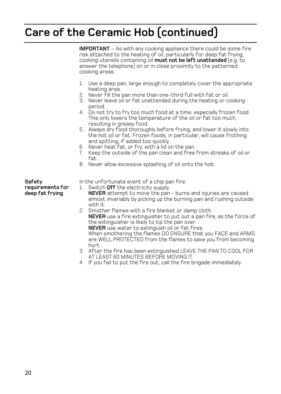Care of the ceramic hob (continued) | Hotpoint double oven cookers User Manual | Page 20 / 36