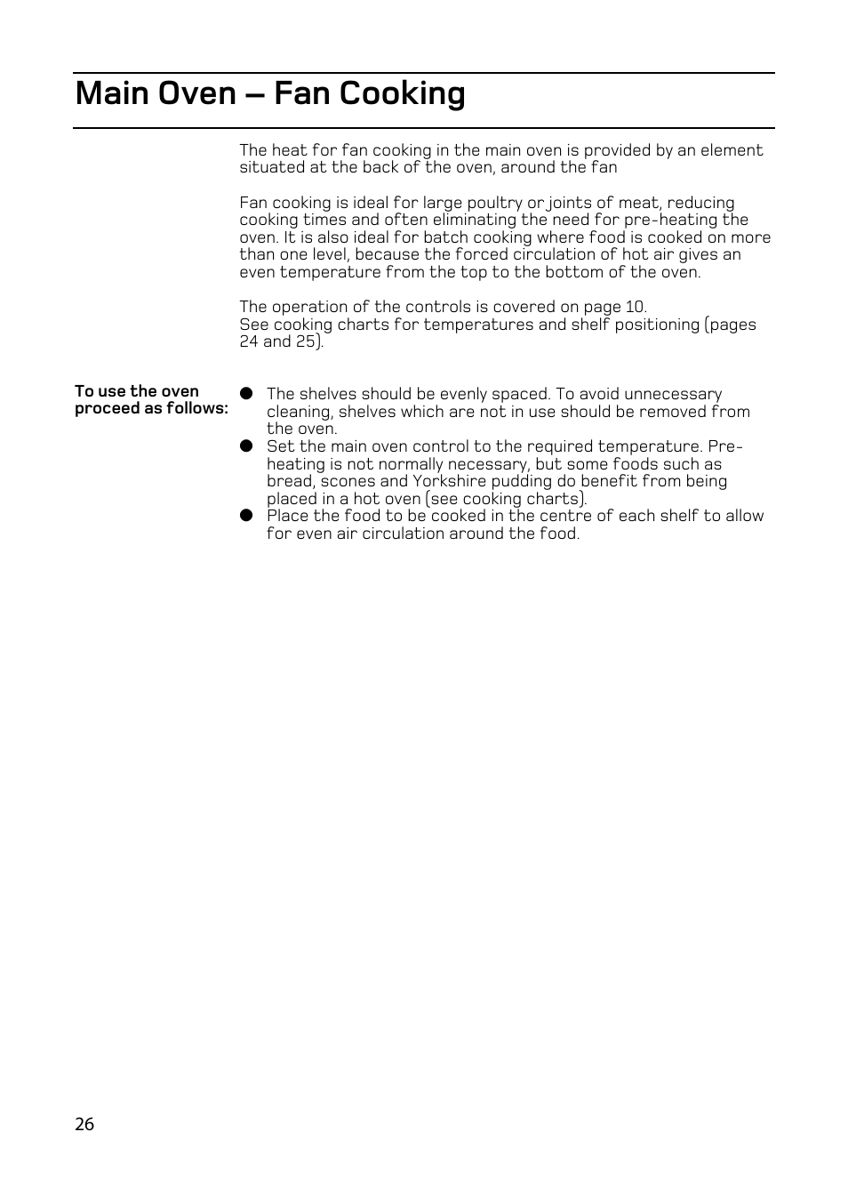 Main oven – fan cooking | Hotpoint double oven cookers User Manual | Page 26 / 36
