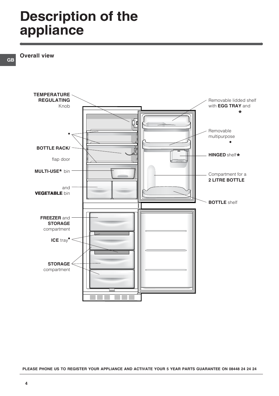 Description of the appliance | Hotpoint /Freezer Combination HM315NI User Manual | Page 4 / 12