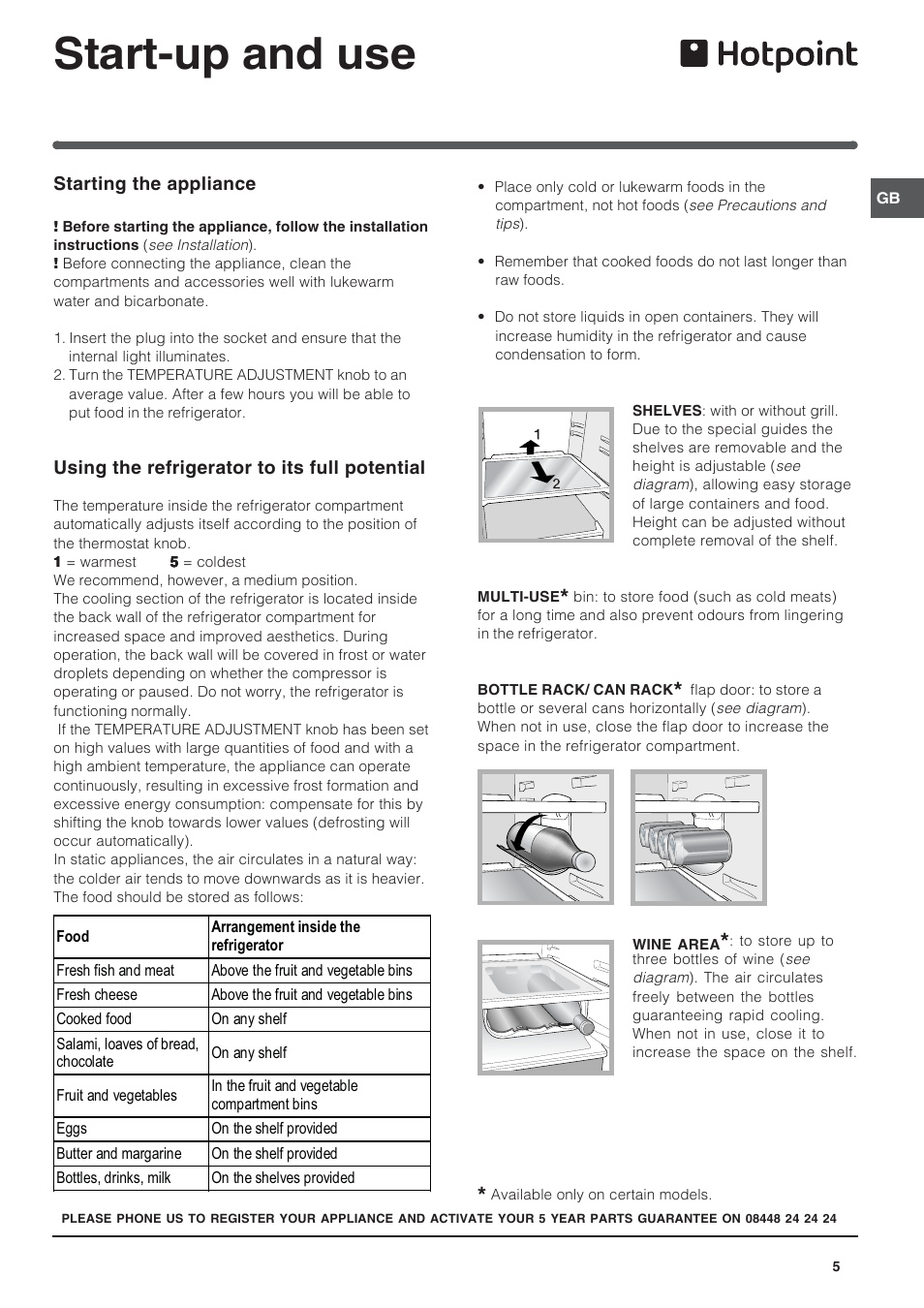 Start-up and use | Hotpoint /Freezer Combination HM315NI User Manual | Page 5 / 12