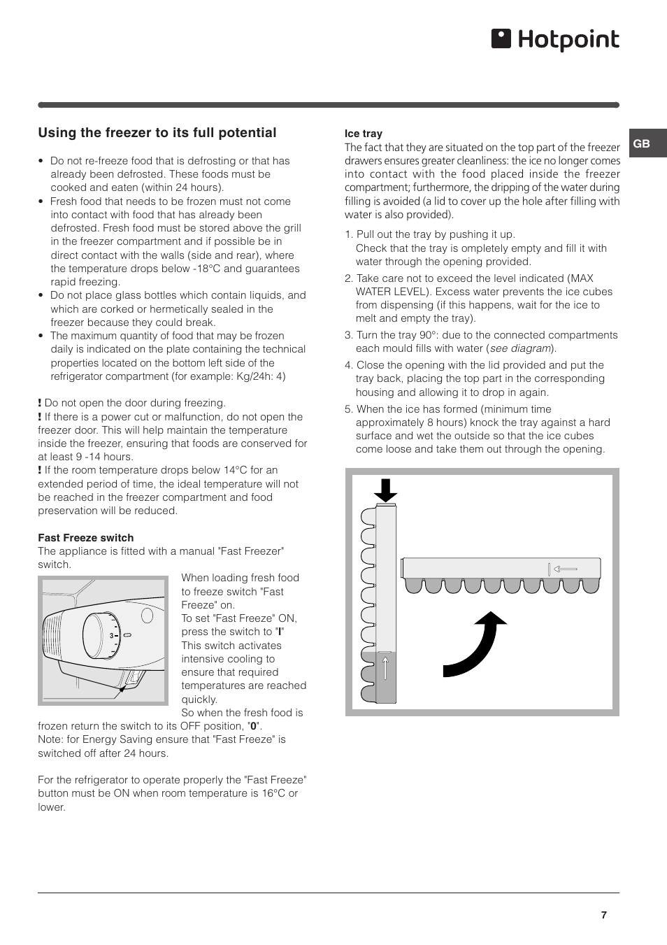 Using the freezer to its full potential | Hotpoint RFA52T User Manual | Page 7 / 12