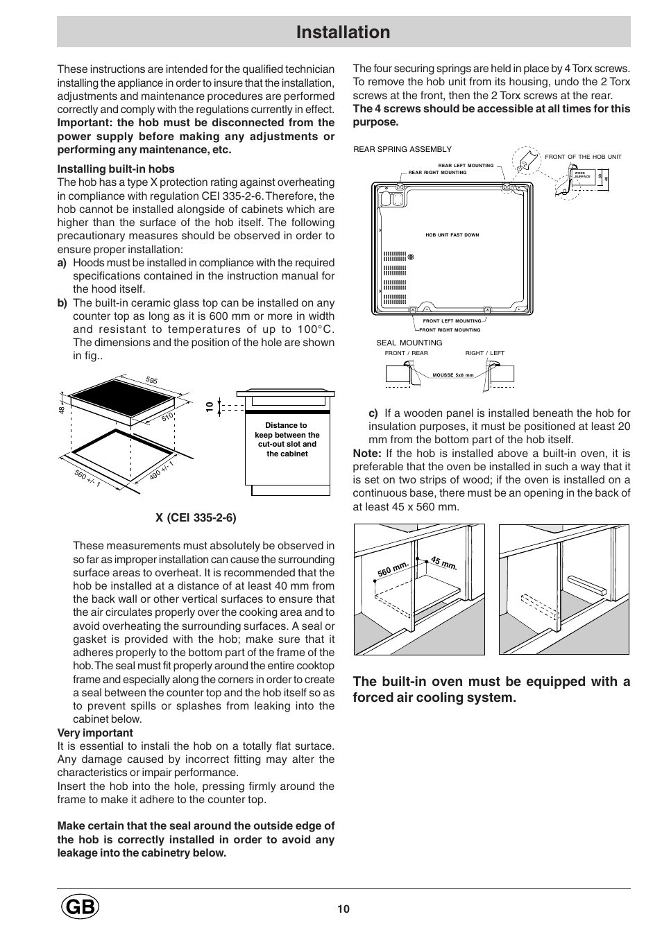 Installation | Hotpoint E6004 User Manual | Page 10 / 16