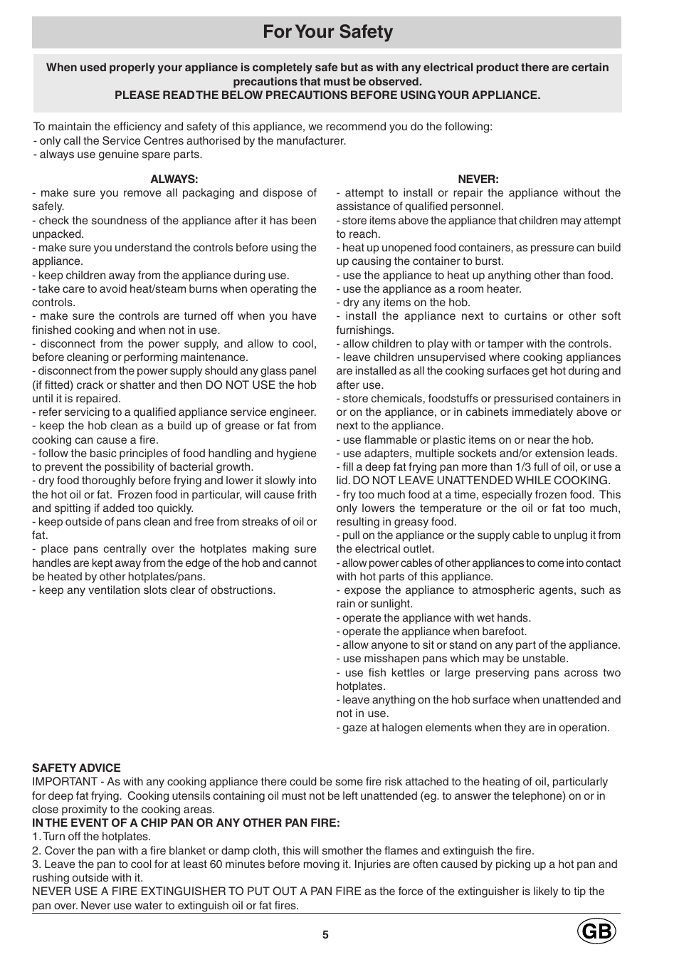 For your safety | Hotpoint E6004 User Manual | Page 5 / 16