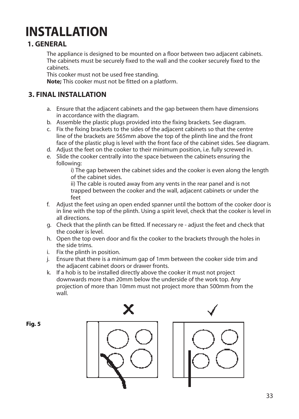 Installation | Hotpoint BU72 User Manual | Page 33 / 40