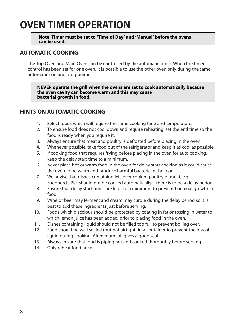 Oven timer operation | Hotpoint BU72 User Manual | Page 8 / 40