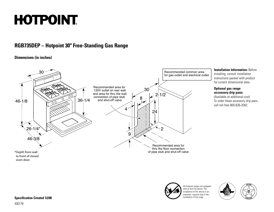 Hotpoint RGB735WEH User Manual | 2 pages