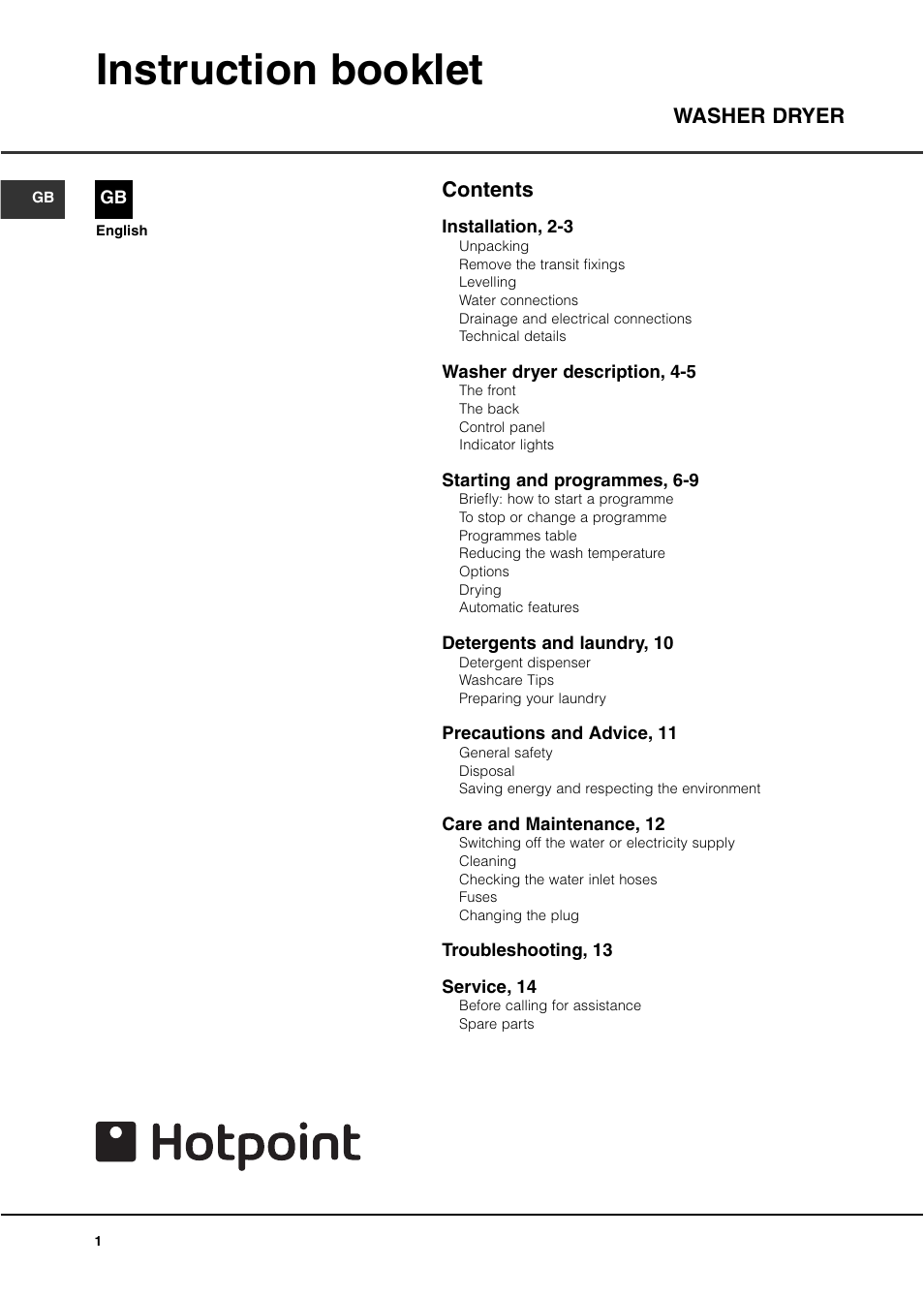 Instruction booklet | Hotpoint WD440 User Manual | Page 2 / 16