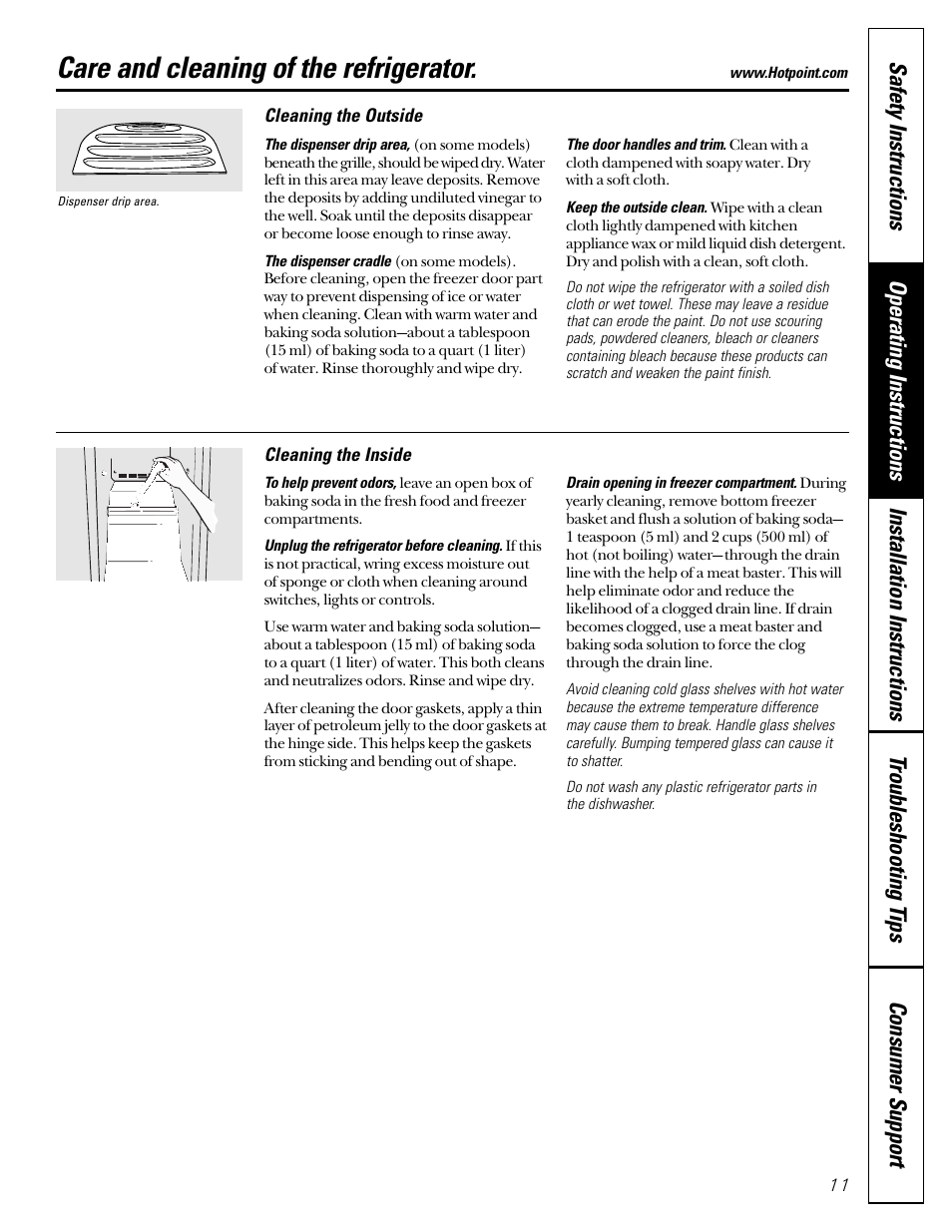 Care and cleaning, Care and cleaning , 12, Care and cleaning of the refrigerator | Hotpoint 22 User Manual | Page 11 / 88