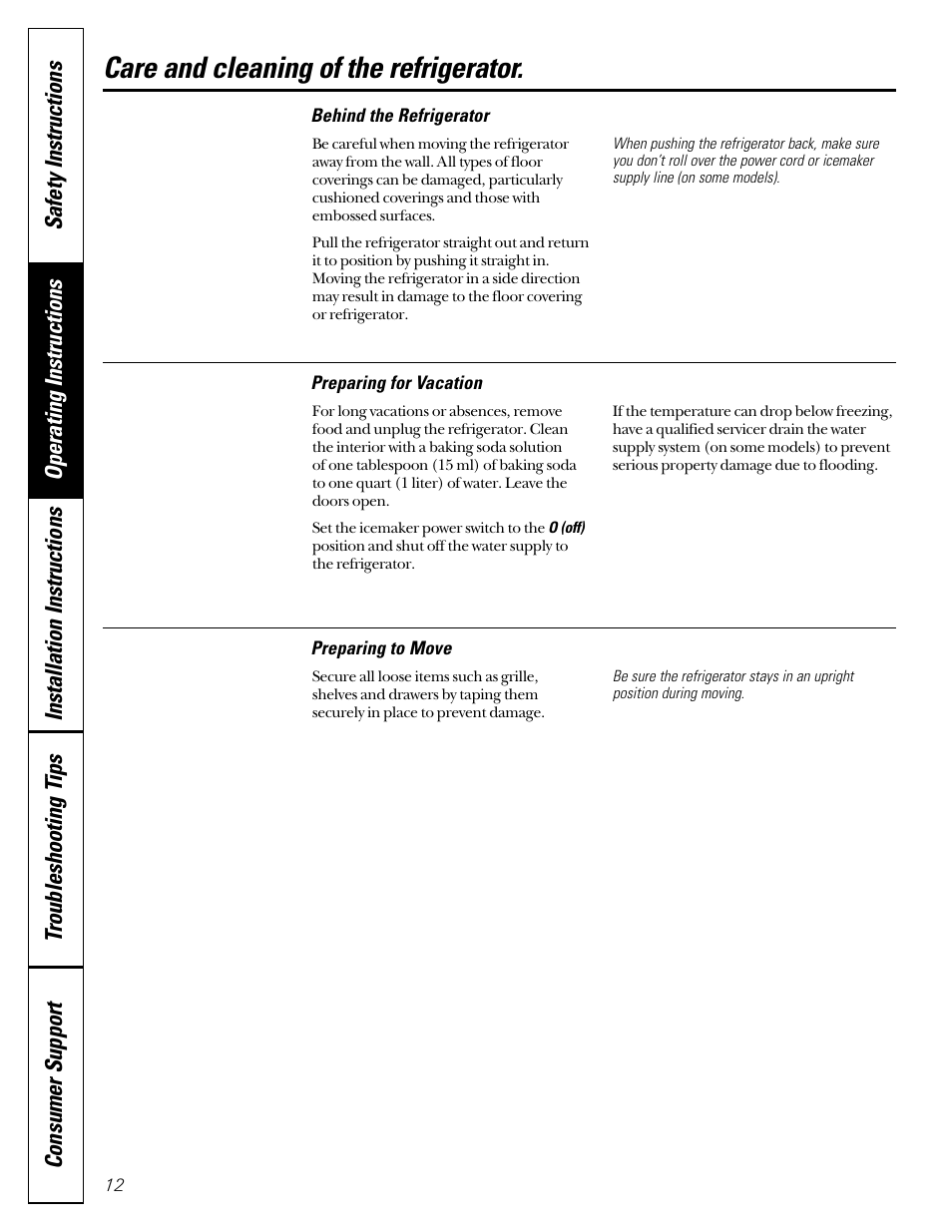 Care and cleaning of the refrigerator | Hotpoint 22 User Manual | Page 12 / 88