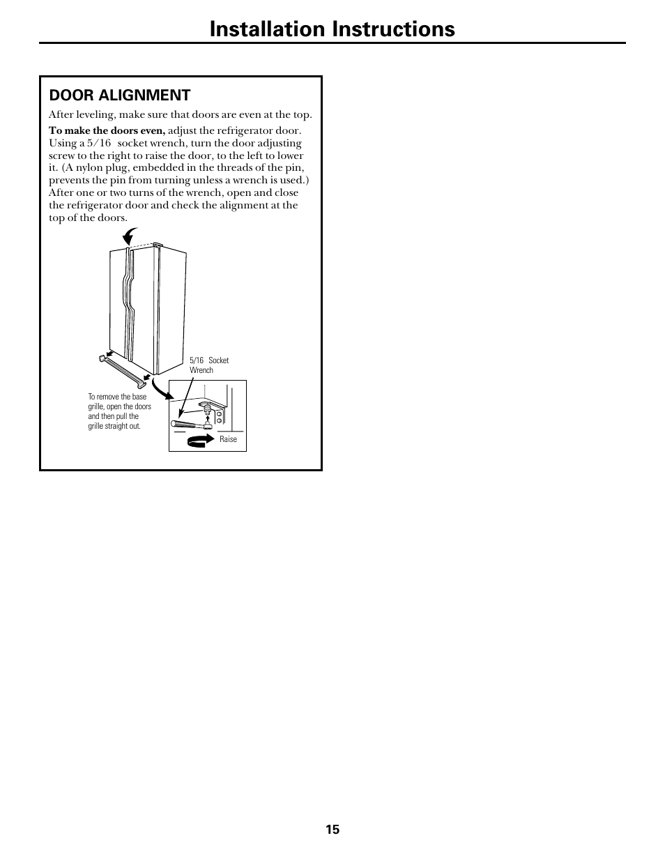 Installation instructions, Door alignment | Hotpoint 22 User Manual | Page 15 / 88