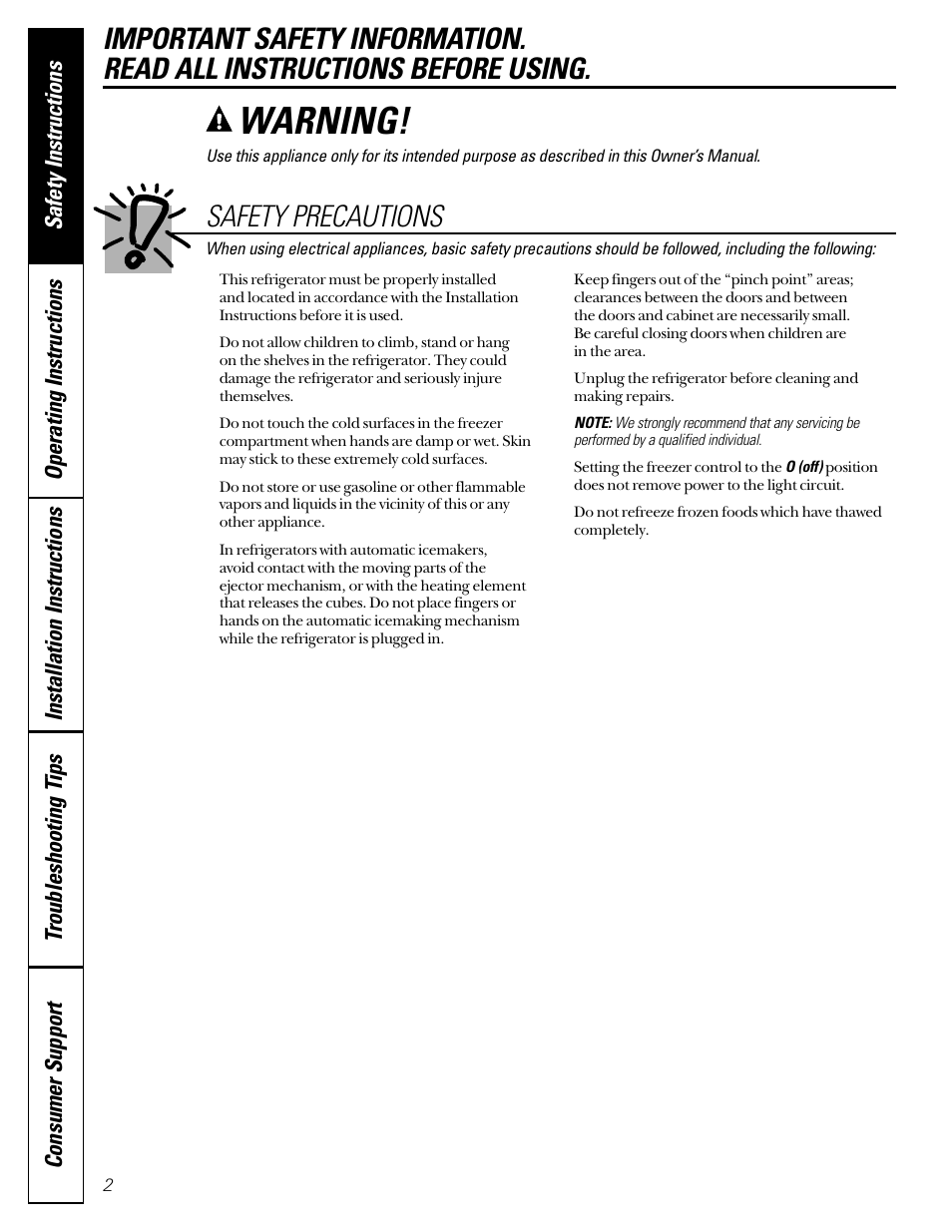 Safety precautions, Warning | Hotpoint 22 User Manual | Page 2 / 88