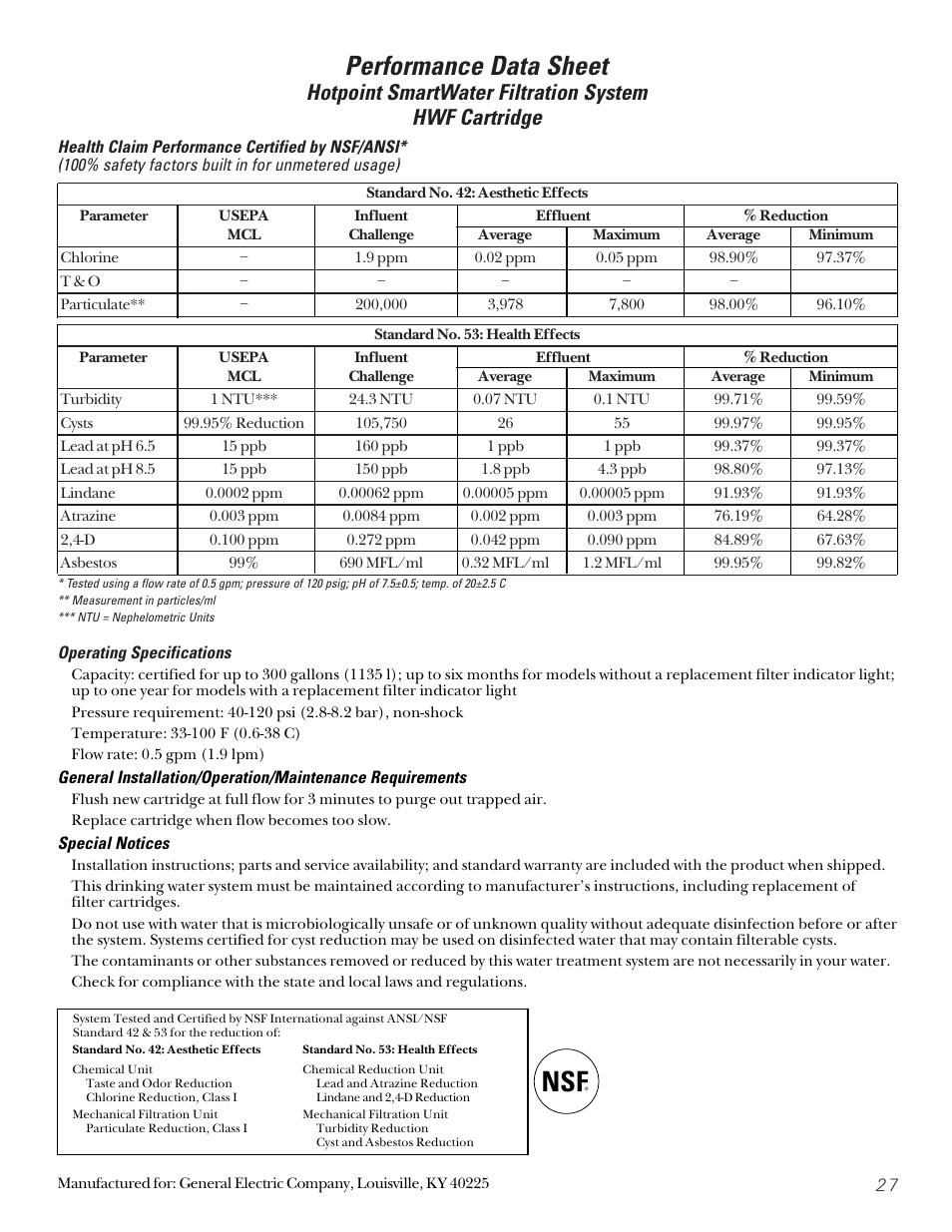 Cartridge performance data sheet, Cartridge performance, Data sheet | Performance data sheet | Hotpoint 22 User Manual | Page 27 / 88
