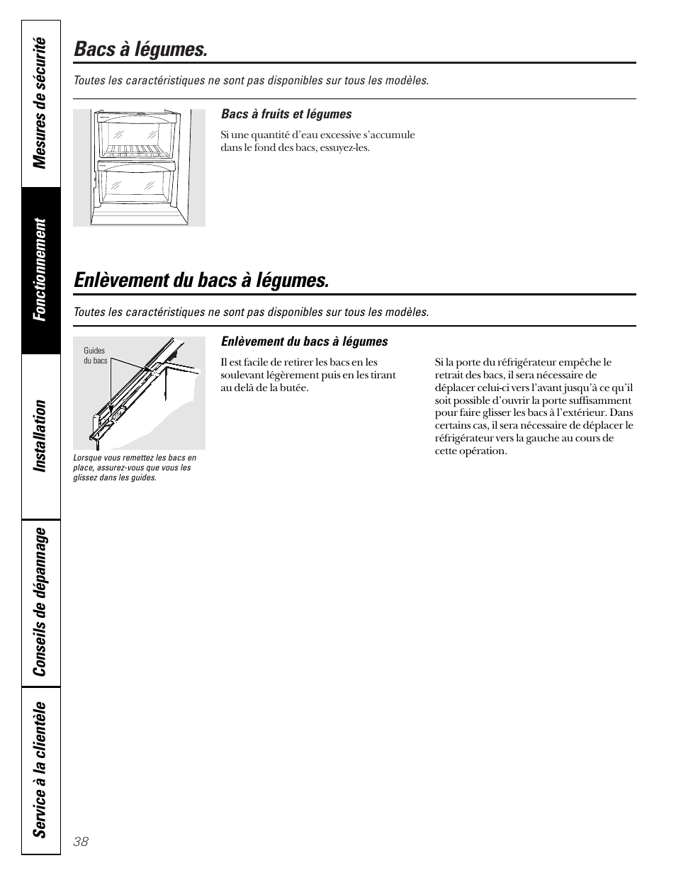 Les bacs à légumes, Bacs à légumes, Enlèvement du bacs à légumes | Hotpoint 22 User Manual | Page 38 / 88
