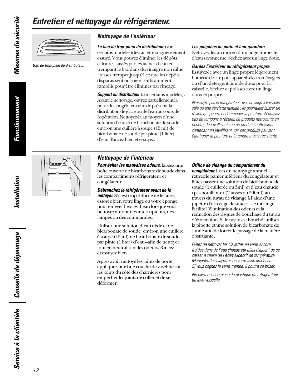 Nettoyage, Nettoyage , 43, Entretien et nettoyage du réfrigérateur | Hotpoint 22 User Manual | Page 42 / 88