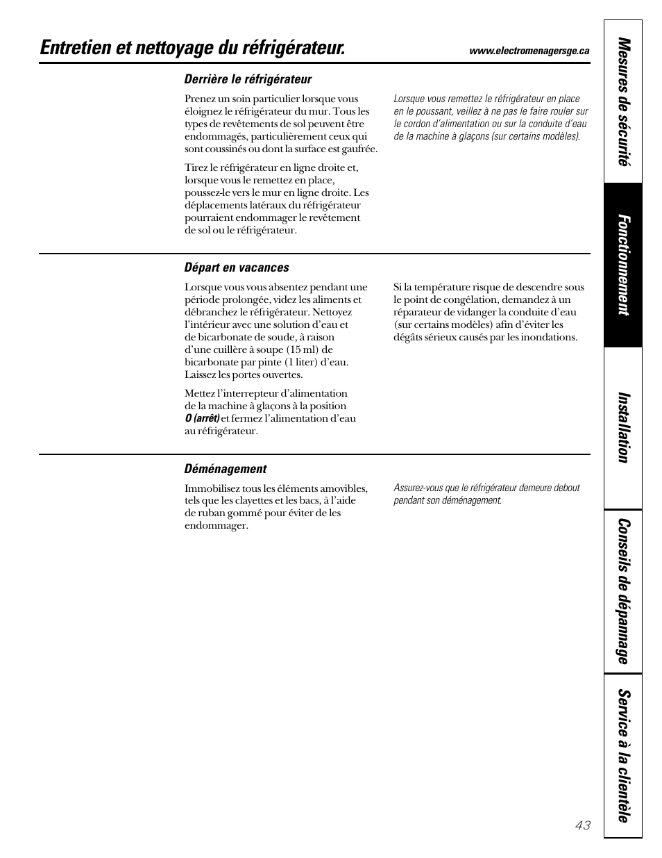 Entretien et nettoyage du réfrigérateur | Hotpoint 22 User Manual | Page 43 / 88