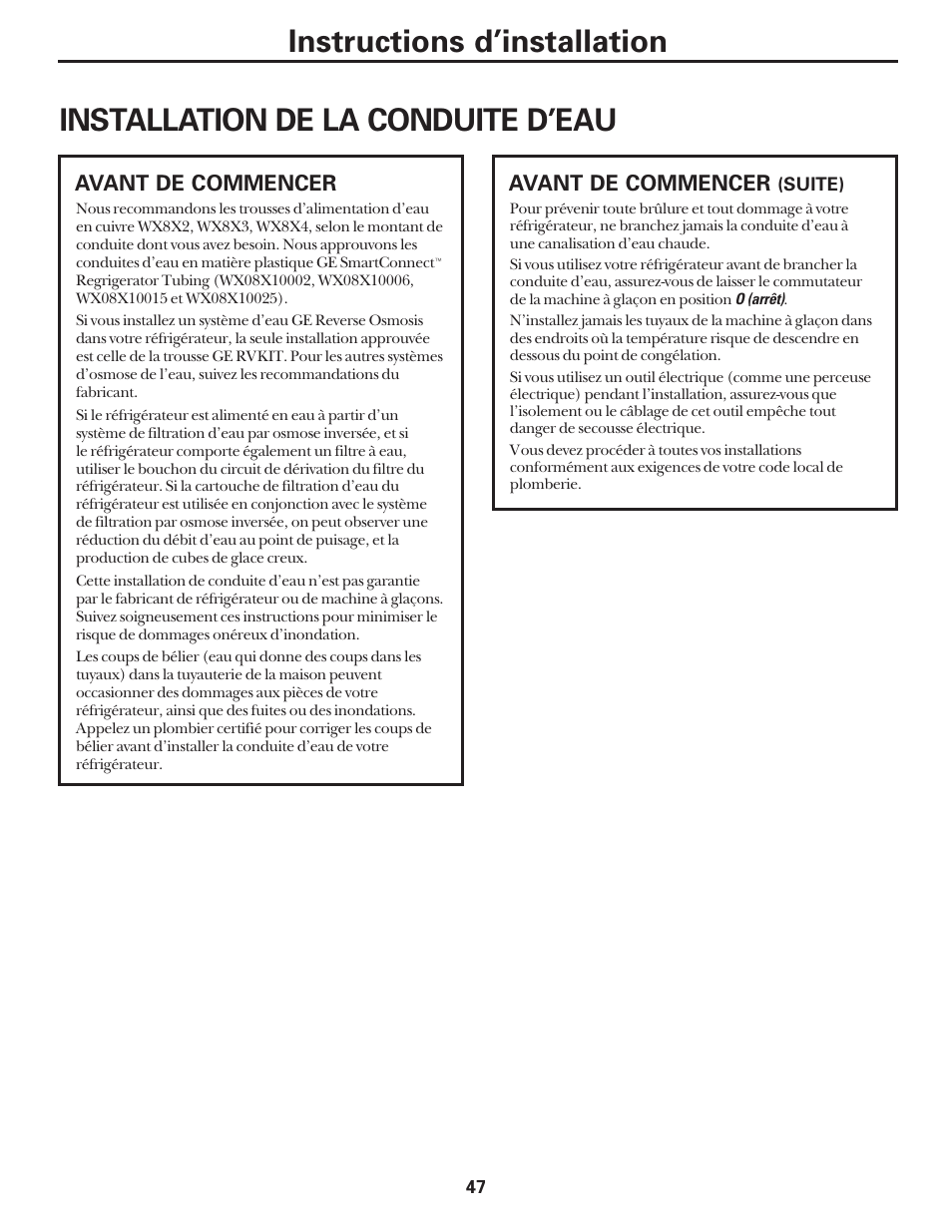 Installation de la conduite d’eau, Installation de la conduite d’eau –51, Avant de commencer | Hotpoint 22 User Manual | Page 47 / 88