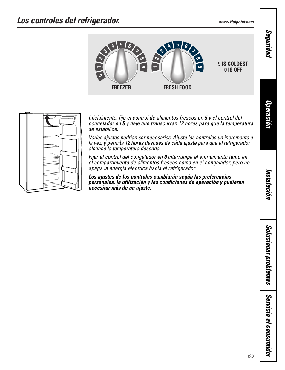 Controles del refrigerador, Los controles del refrigerador | Hotpoint 22 User Manual | Page 63 / 88