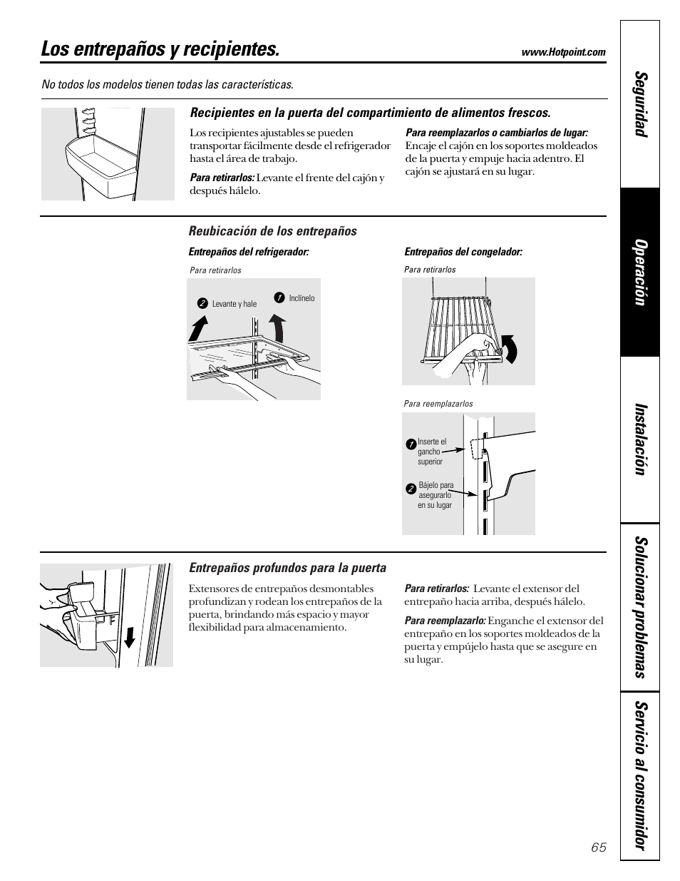 Entrepaños, recipientes y estantes, Los entrepaños y recipientes | Hotpoint 22 User Manual | Page 65 / 88