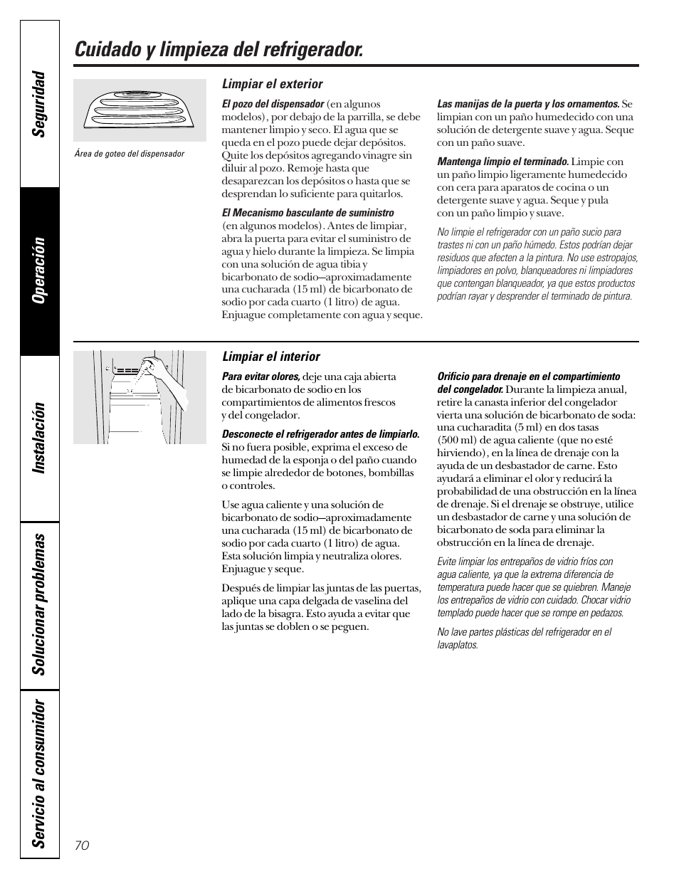 Limpieza, Limpieza , 71, Cuidado y limpieza del refrigerador | Hotpoint 22 User Manual | Page 70 / 88