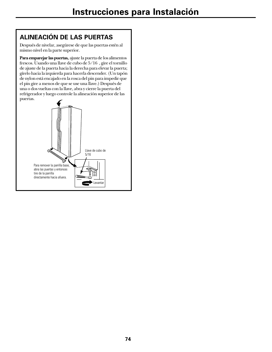 Instrucciones para instalación, Alineación de las puertas | Hotpoint 22 User Manual | Page 74 / 88