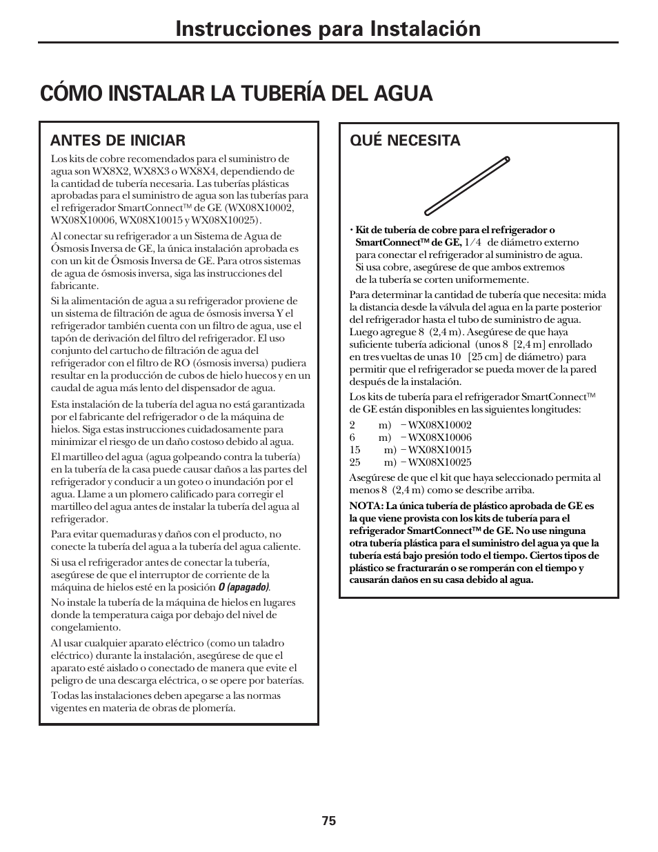 Instalación de la línea de agua, Instalación de la línea de agua –79, Instrucciones para instalación | Cómo instalar la tubería del agua, Antes de iniciar qué necesita | Hotpoint 22 User Manual | Page 75 / 88