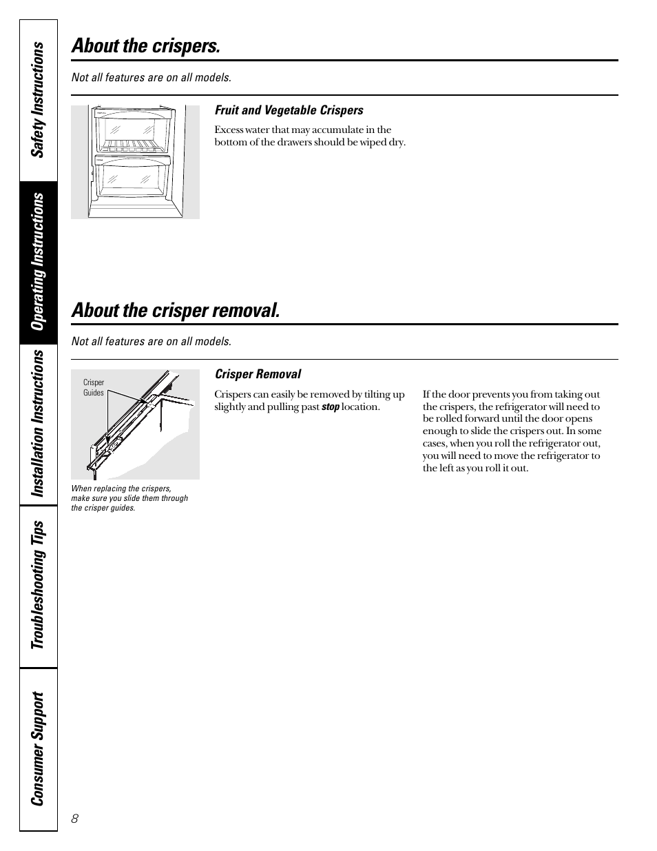 Crispers, About the crispers, About the crisper removal | Hotpoint 22 User Manual | Page 8 / 88