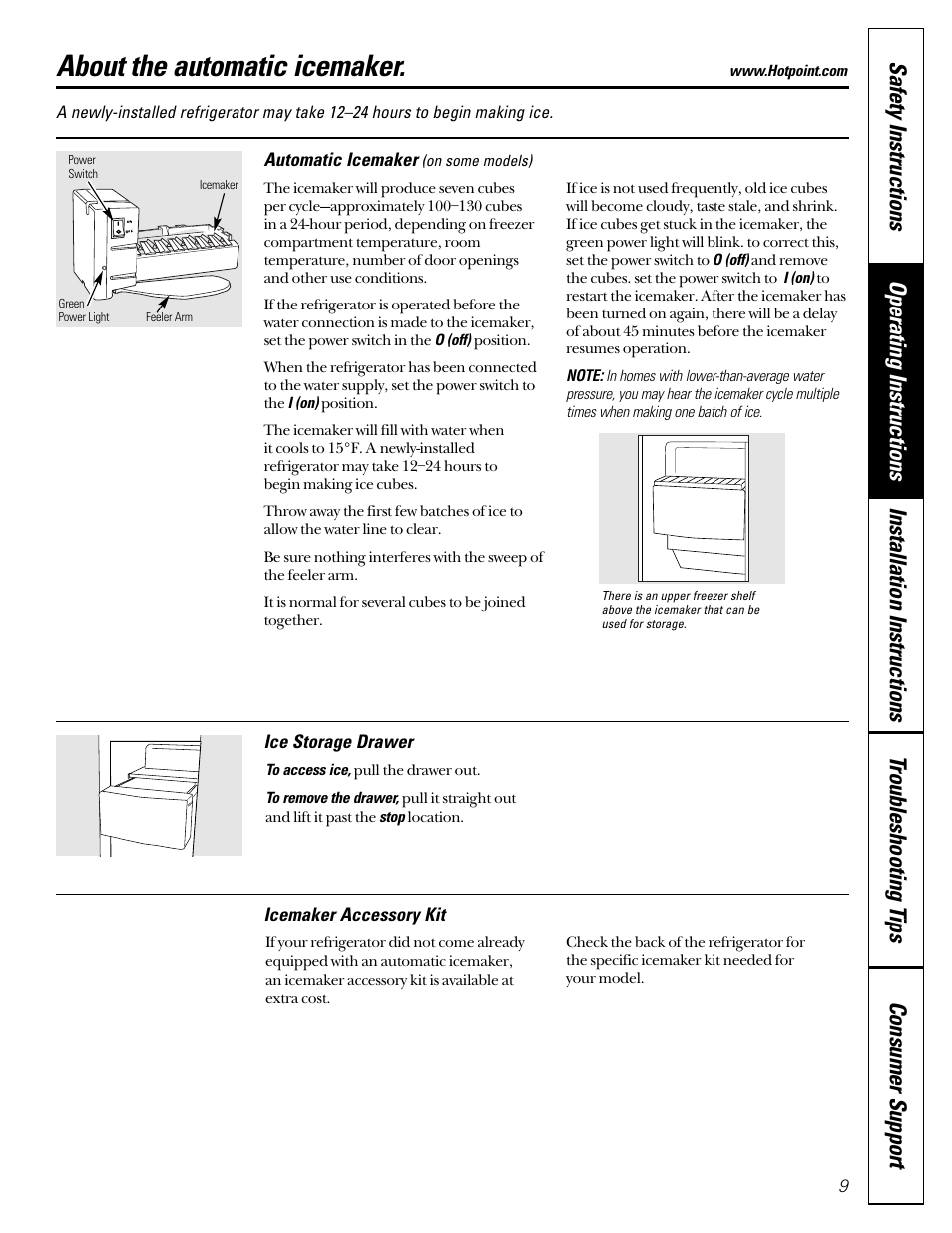Automatic icemaker, About the automatic icemaker | Hotpoint 22 User Manual | Page 9 / 88