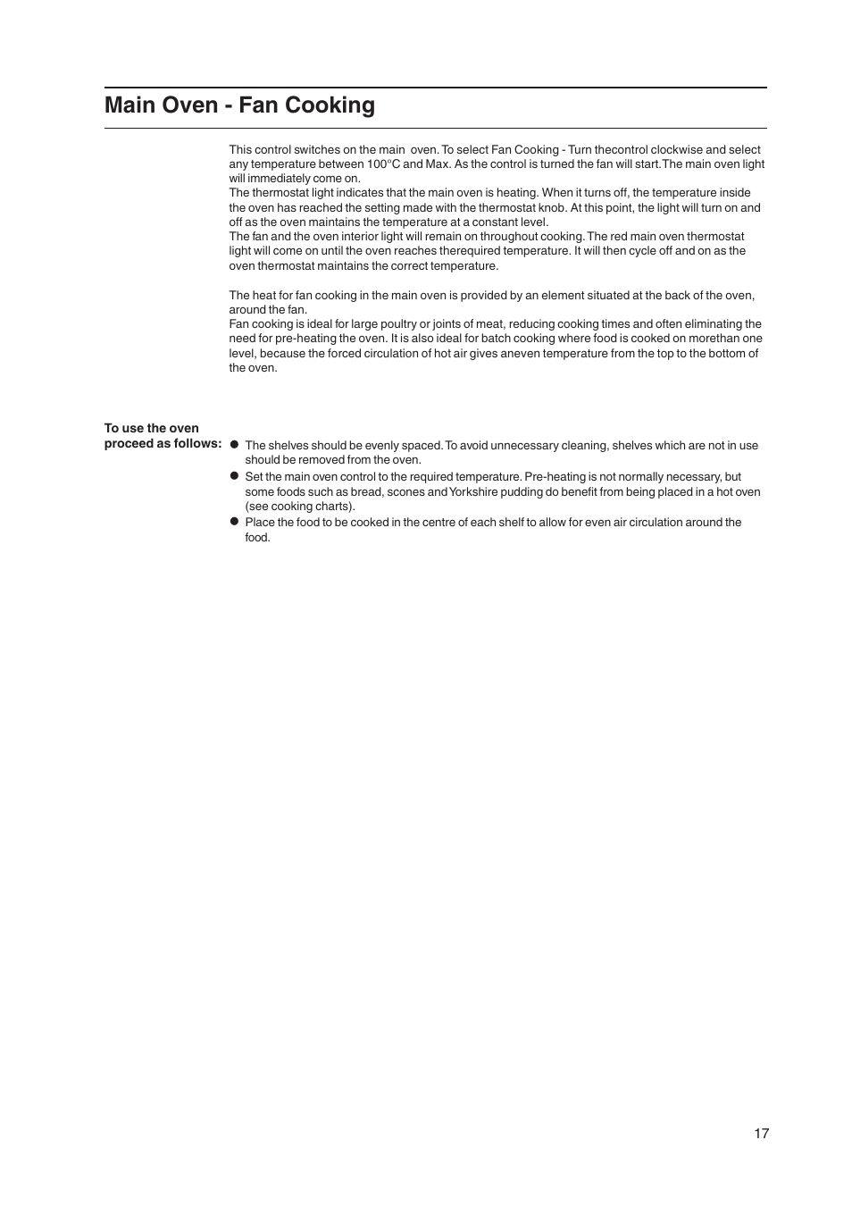 Main oven - fan cooking | Hotpoint EW36P User Manual | Page 17 / 28