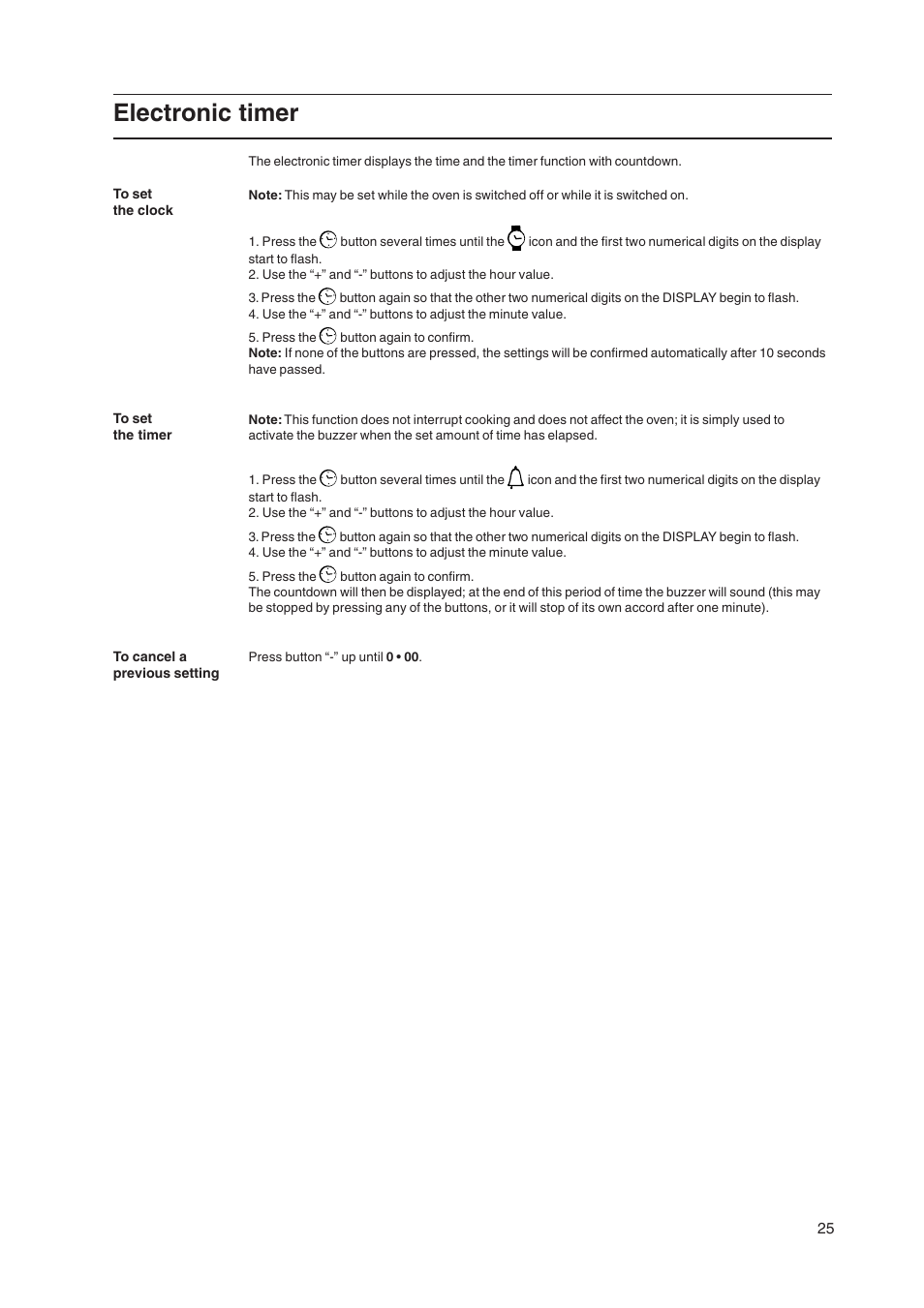 Electronic timer | Hotpoint EW36P User Manual | Page 25 / 28