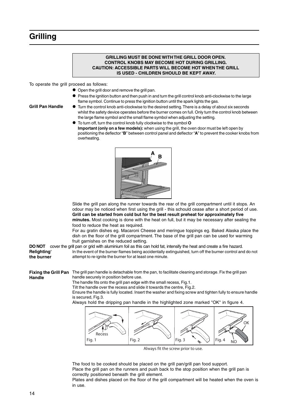 Grilling | Hotpoint HW170GW User Manual | Page 14 / 24