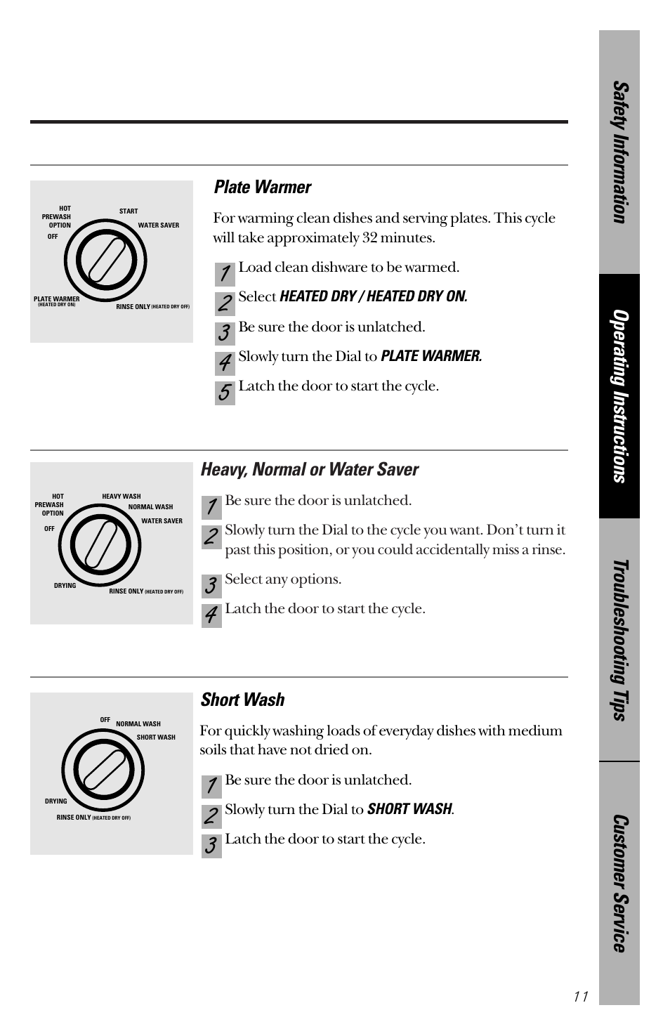 Heavy, normal or water saver, Short wash, Plate warmer | Hotpoint HDA2200 User Manual | Page 11 / 32