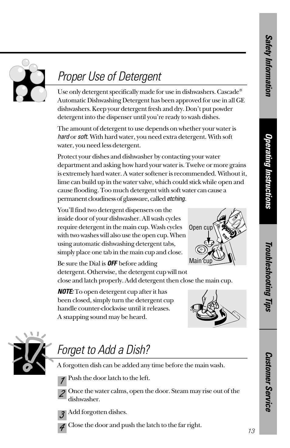 Forget to add a dish, Proper use of detergent | Hotpoint HDA2200 User Manual | Page 13 / 32