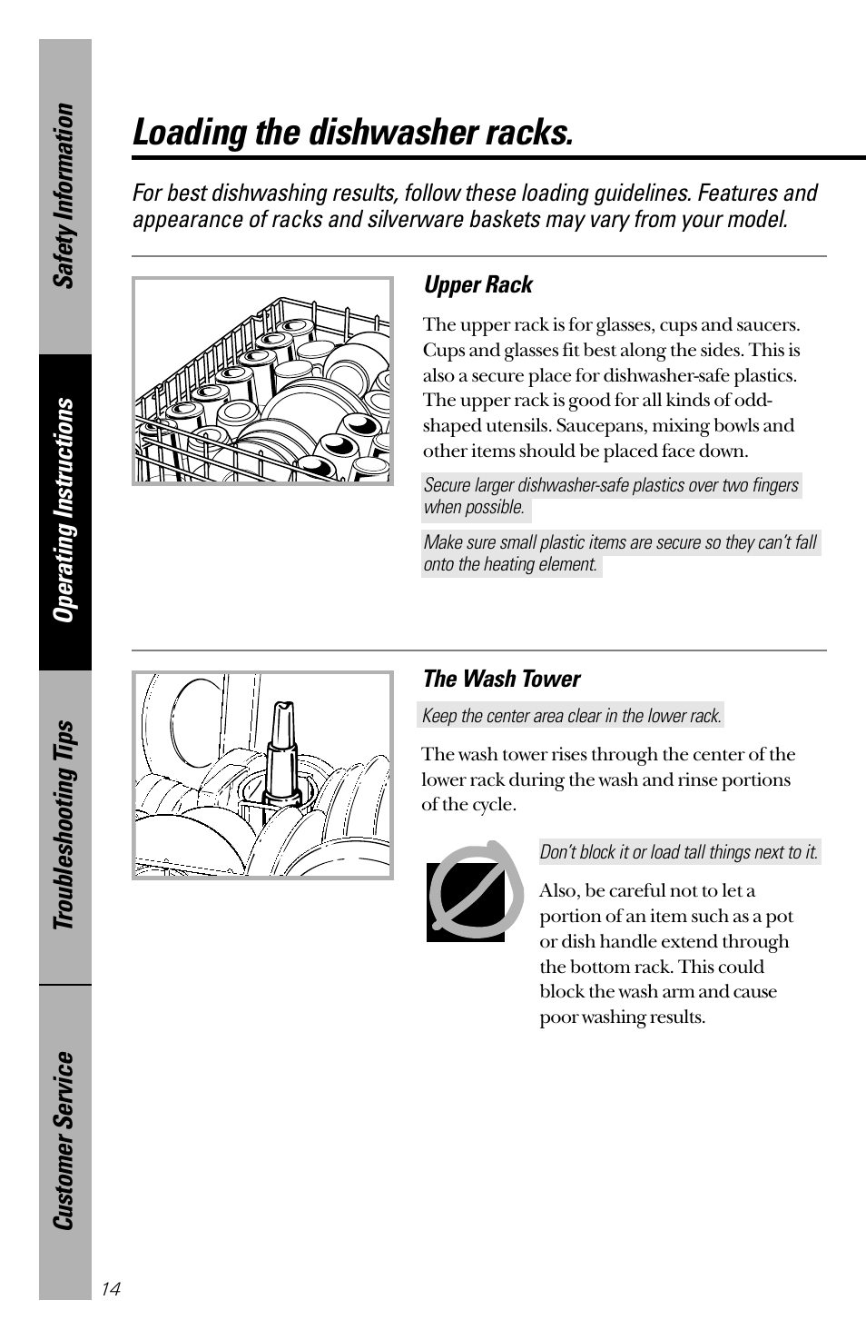 Loading the dishwasher racks, Loading the dishwasher racks , 15 | Hotpoint HDA2200 User Manual | Page 14 / 32