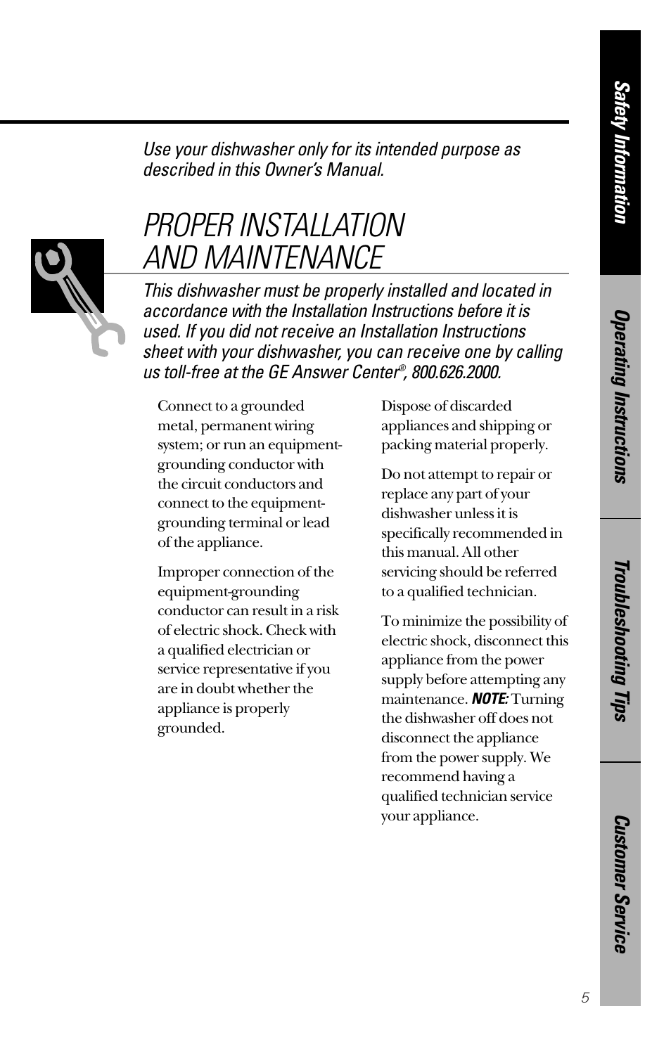 Proper installation and maintenance | Hotpoint HDA2200 User Manual | Page 5 / 32