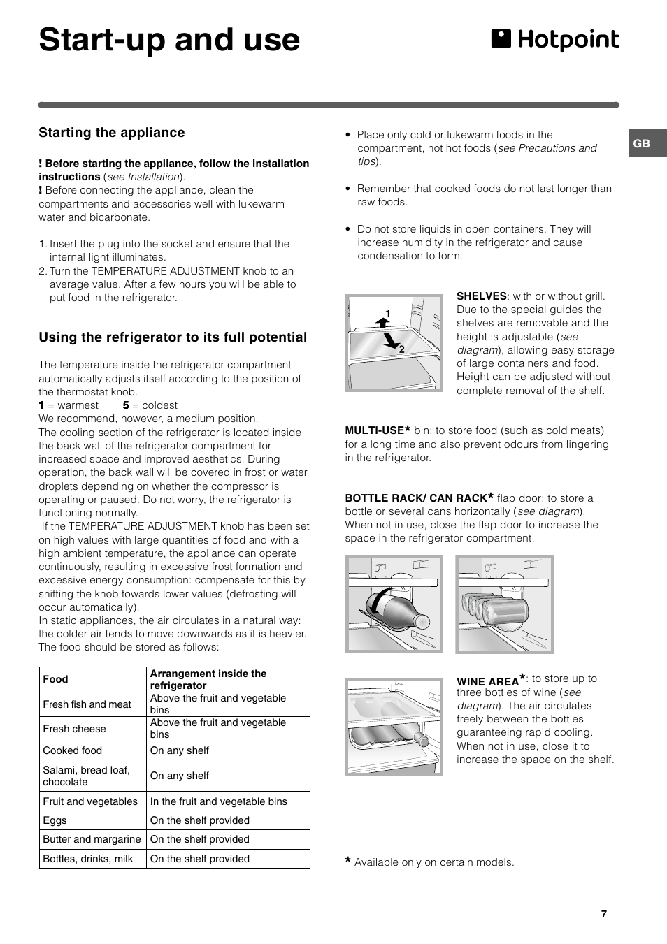 Start-up and use | Hotpoint HM312NI User Manual | Page 7 / 16