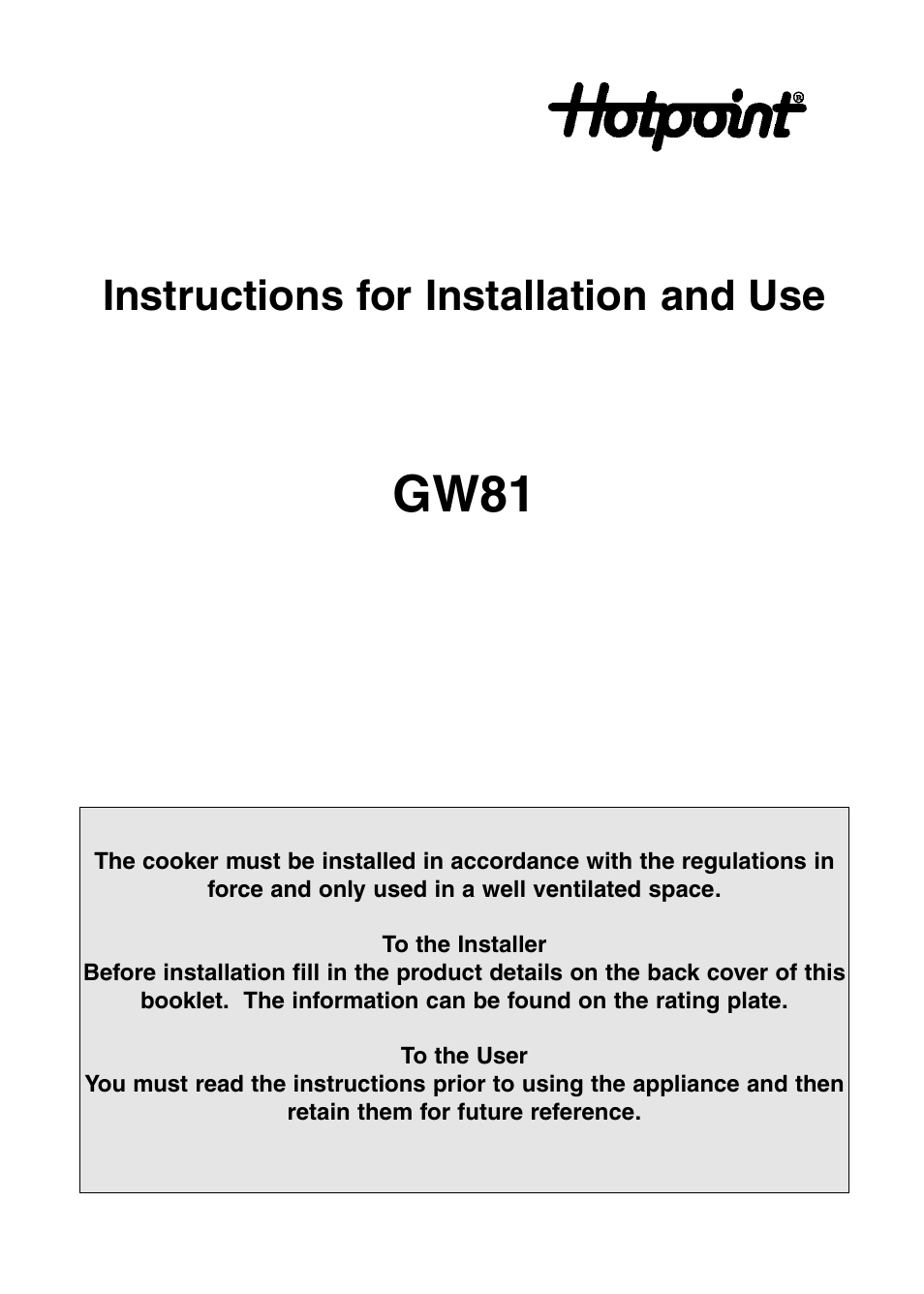 Hotpoint GW81 User Manual | 40 pages