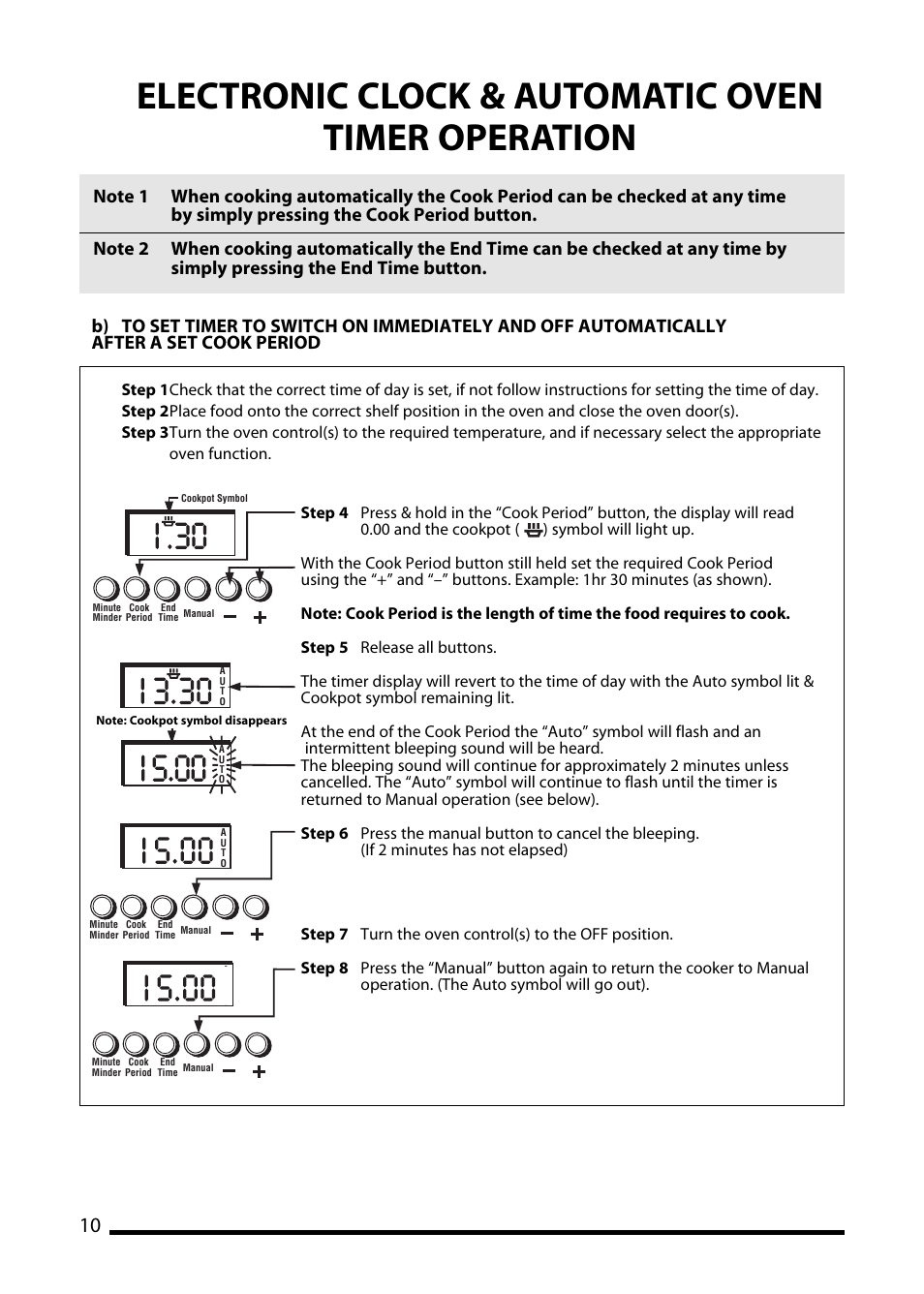 Electronic clock & automatic oven timer operation | Hotpoint GW81 User Manual | Page 10 / 40