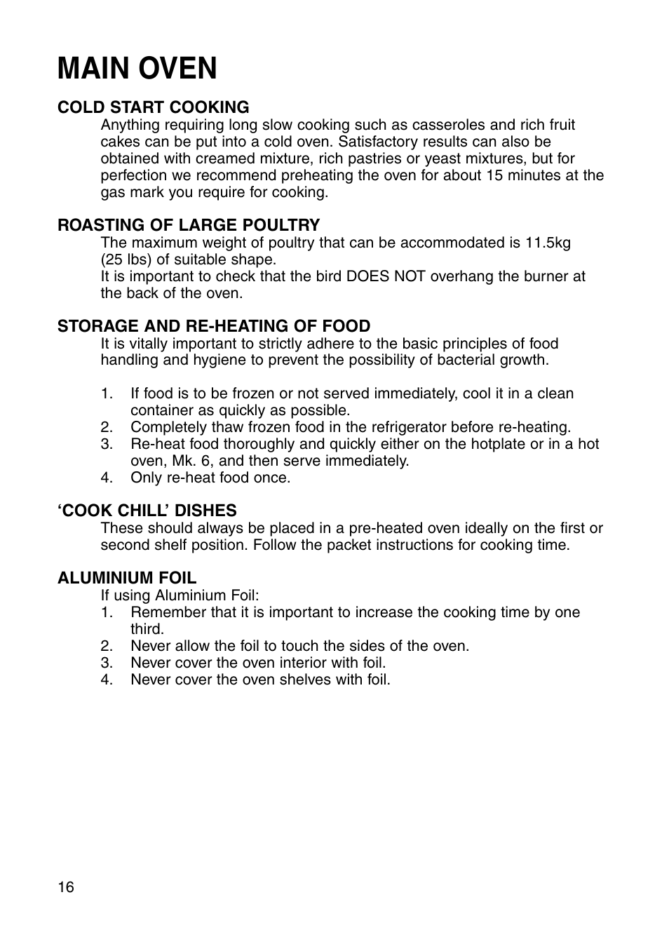 Main oven | Hotpoint GW81 User Manual | Page 16 / 40