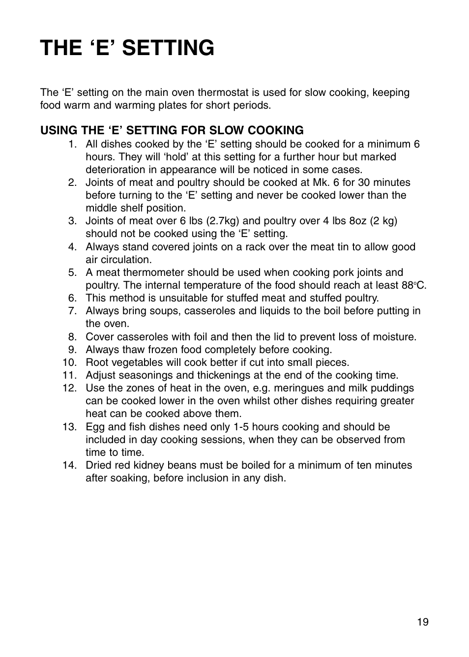 The ‘e’ setting | Hotpoint GW81 User Manual | Page 19 / 40